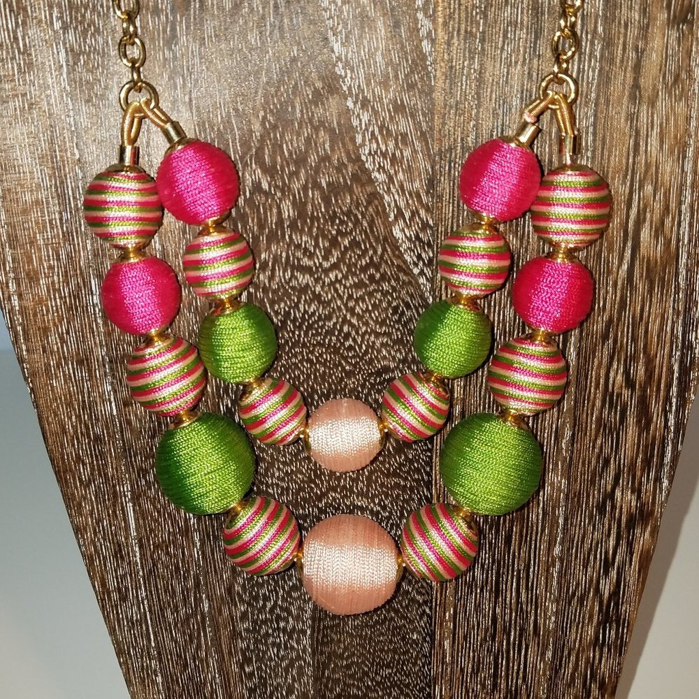 Talbots Pink Green Ball Goldtone Necklace NWT
